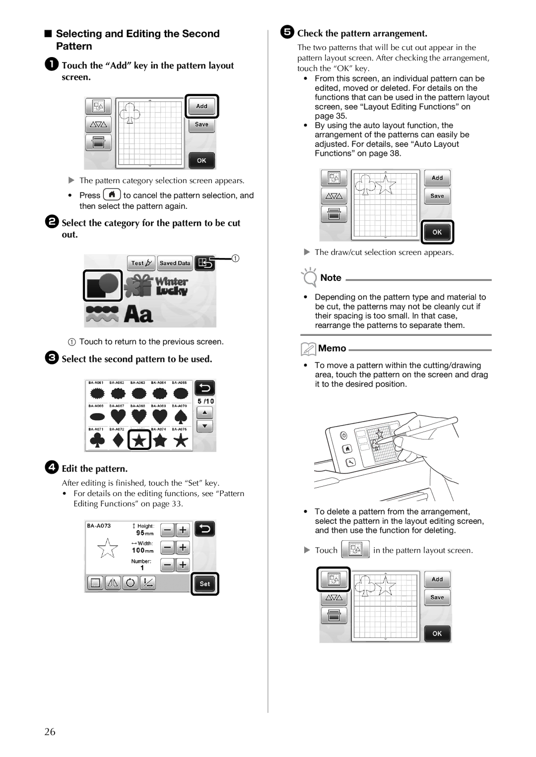 Brother CM100DM operation manual Selecting and Editing the Second Pattern, ATouch the Add key in the pattern layout screen 