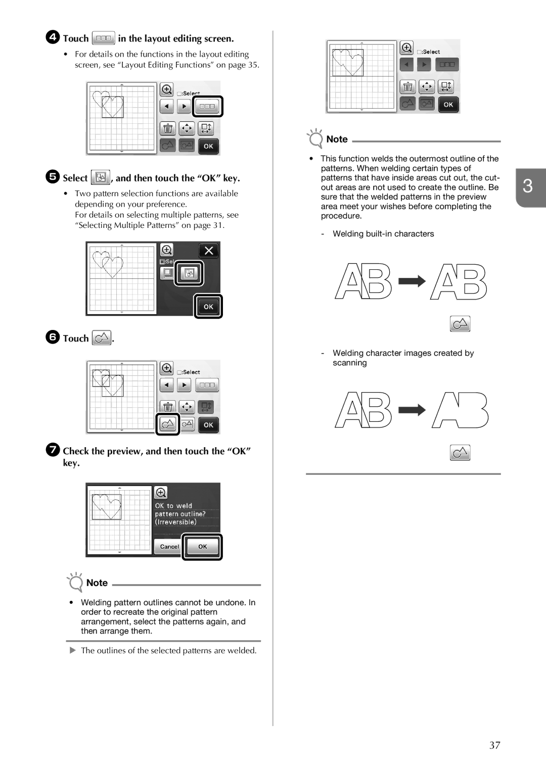 Brother CM100DM operation manual DTouch in the layout editing screen, ESelect , and then touch the OK key 