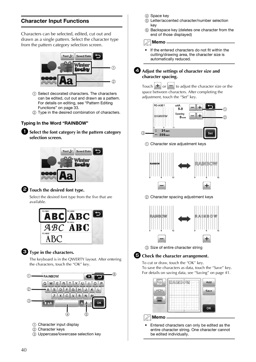 Brother CM100DM operation manual Character Input Functions, CType in the characters, ECheck the character arrangement 