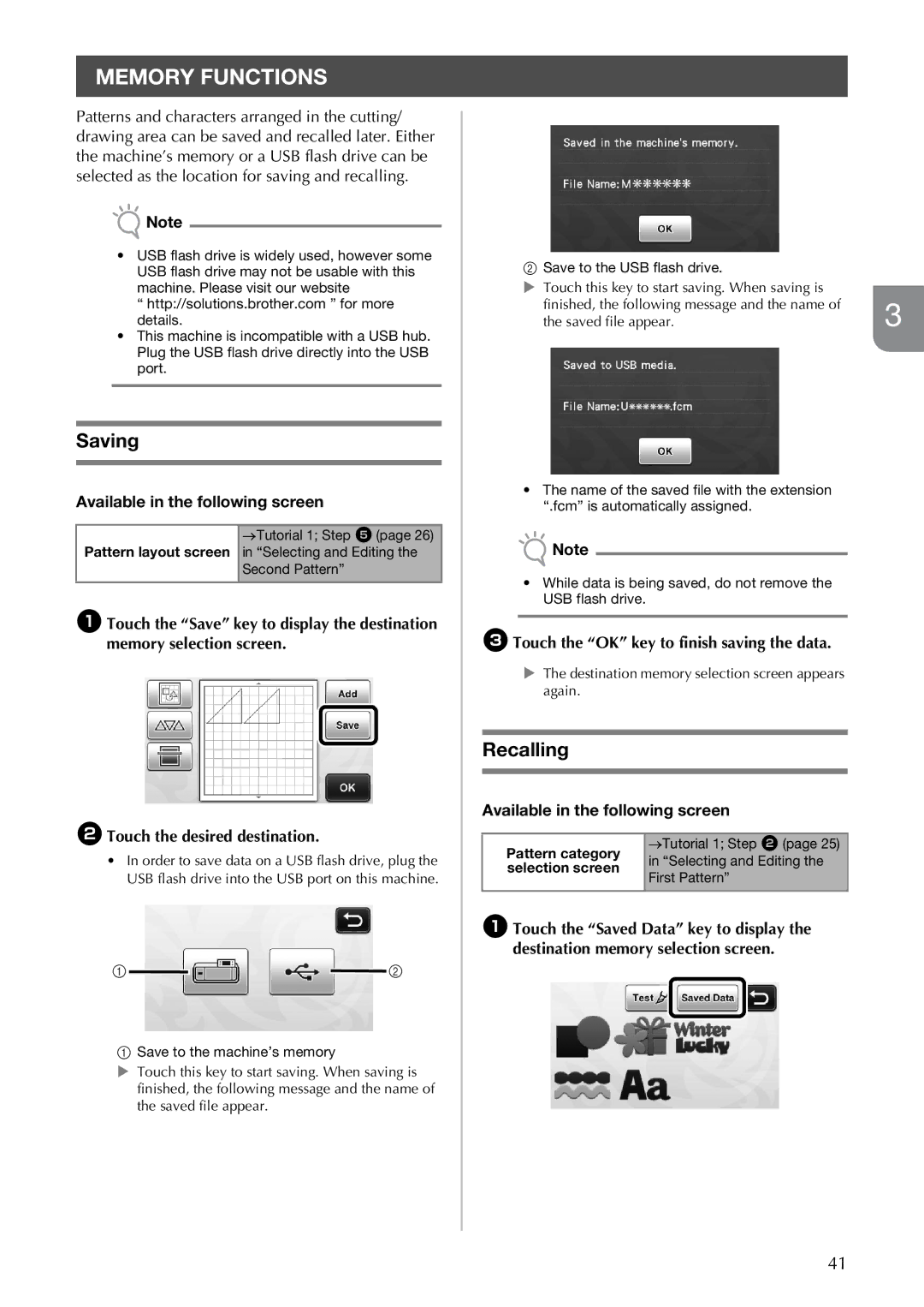 Brother CM100DM operation manual Memory Functions, Saving, Recalling, CTouch the OK key to finish saving the data 