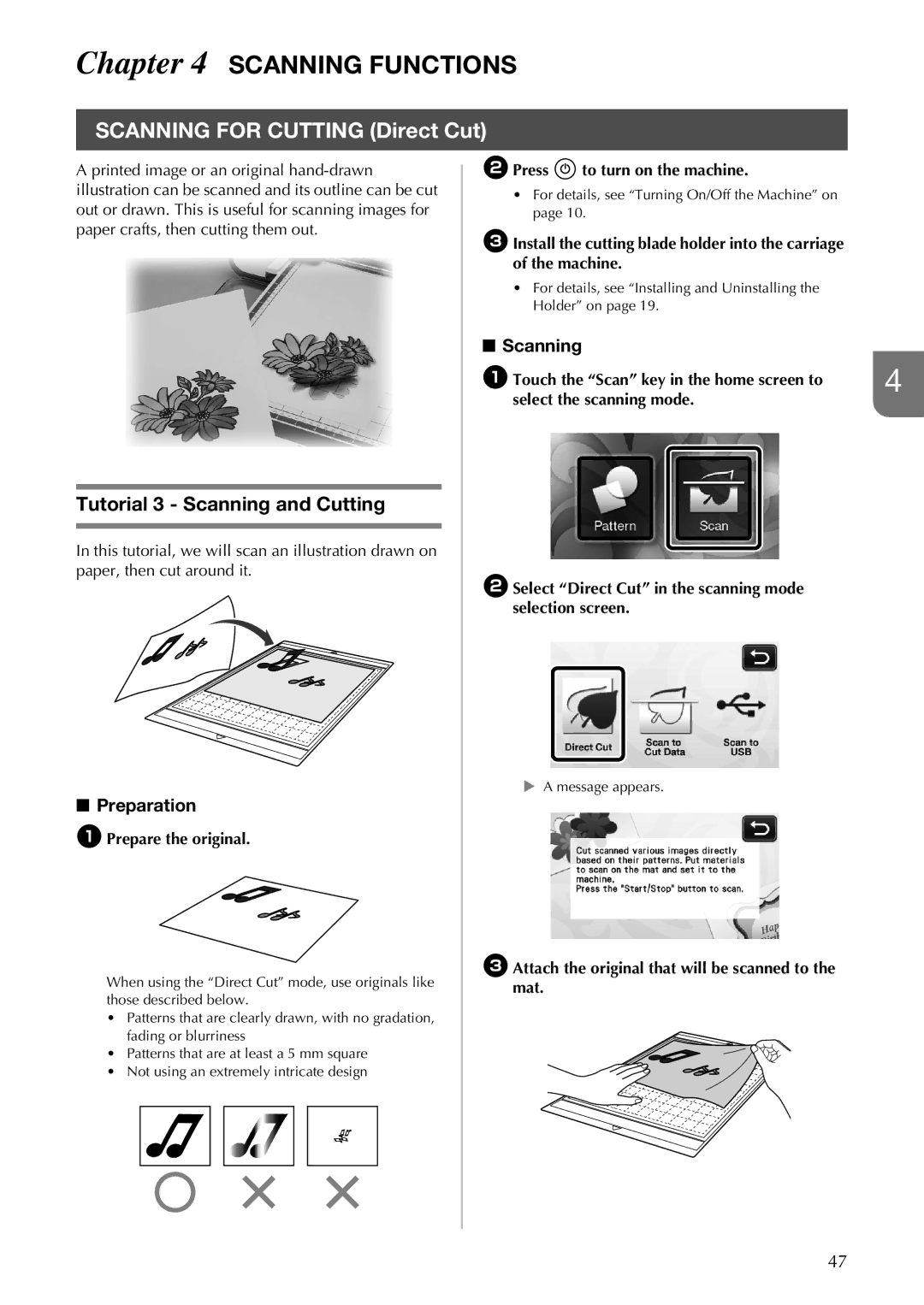 Brother CM100DM operation manual Scanning Functions, Tutorial 3 Scanning and Cutting 