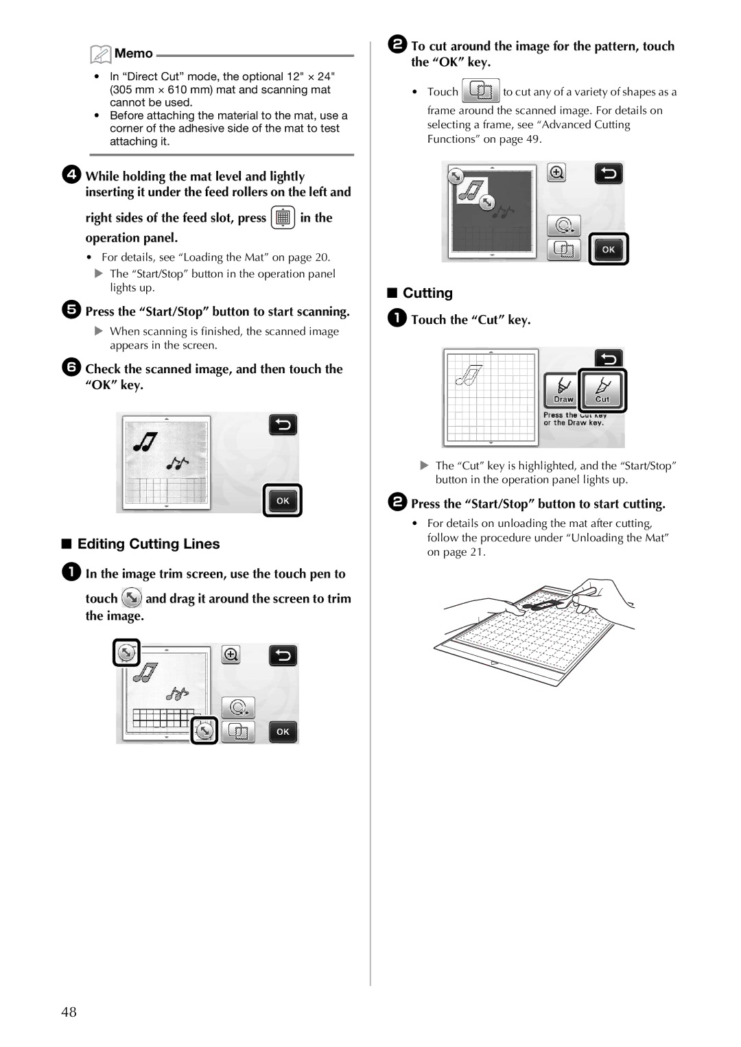 Brother CM100DM operation manual Editing Cutting Lines, EPress the Start/Stop button to start scanning 