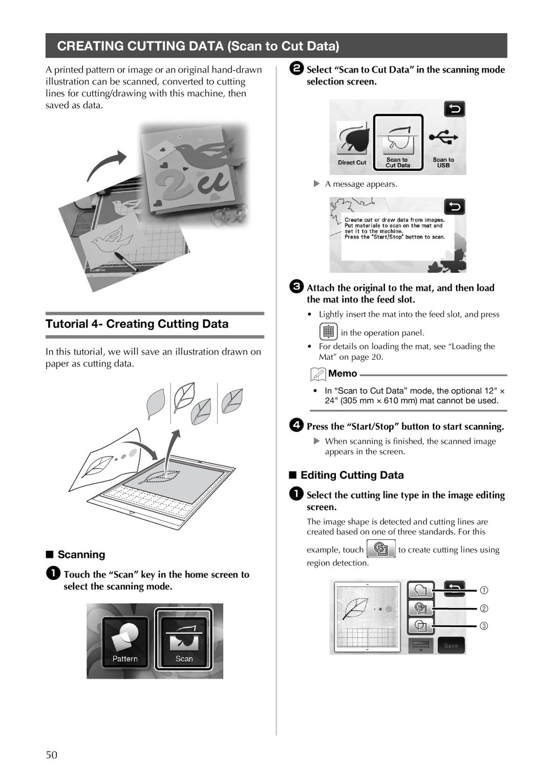 Brother CM100DM Tutorial 4- Creating Cutting Data, Editing Cutting Data, DPress the Start/Stop button to start scanning 