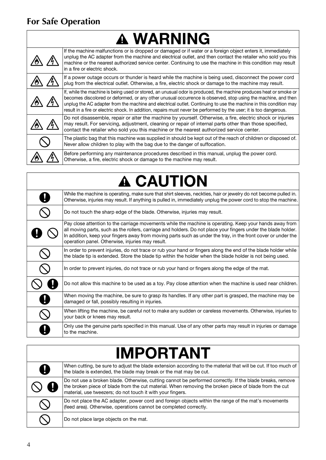 Brother CM100DM operation manual For Safe Operation 