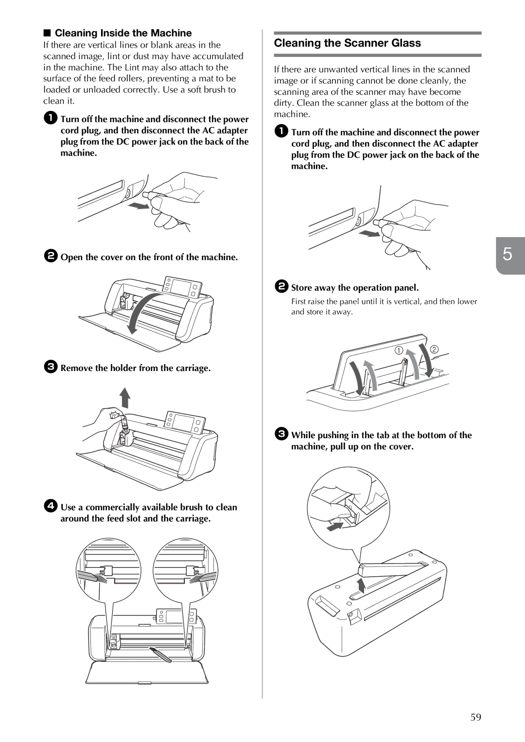 Brother CM100DM operation manual Cleaning the Scanner Glass, Cleaning Inside the Machine 