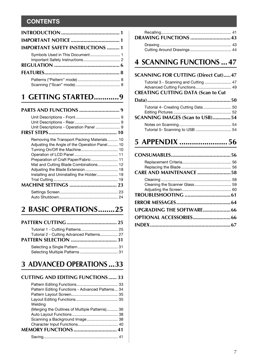 Brother CM100DM operation manual Getting Started, Contents 