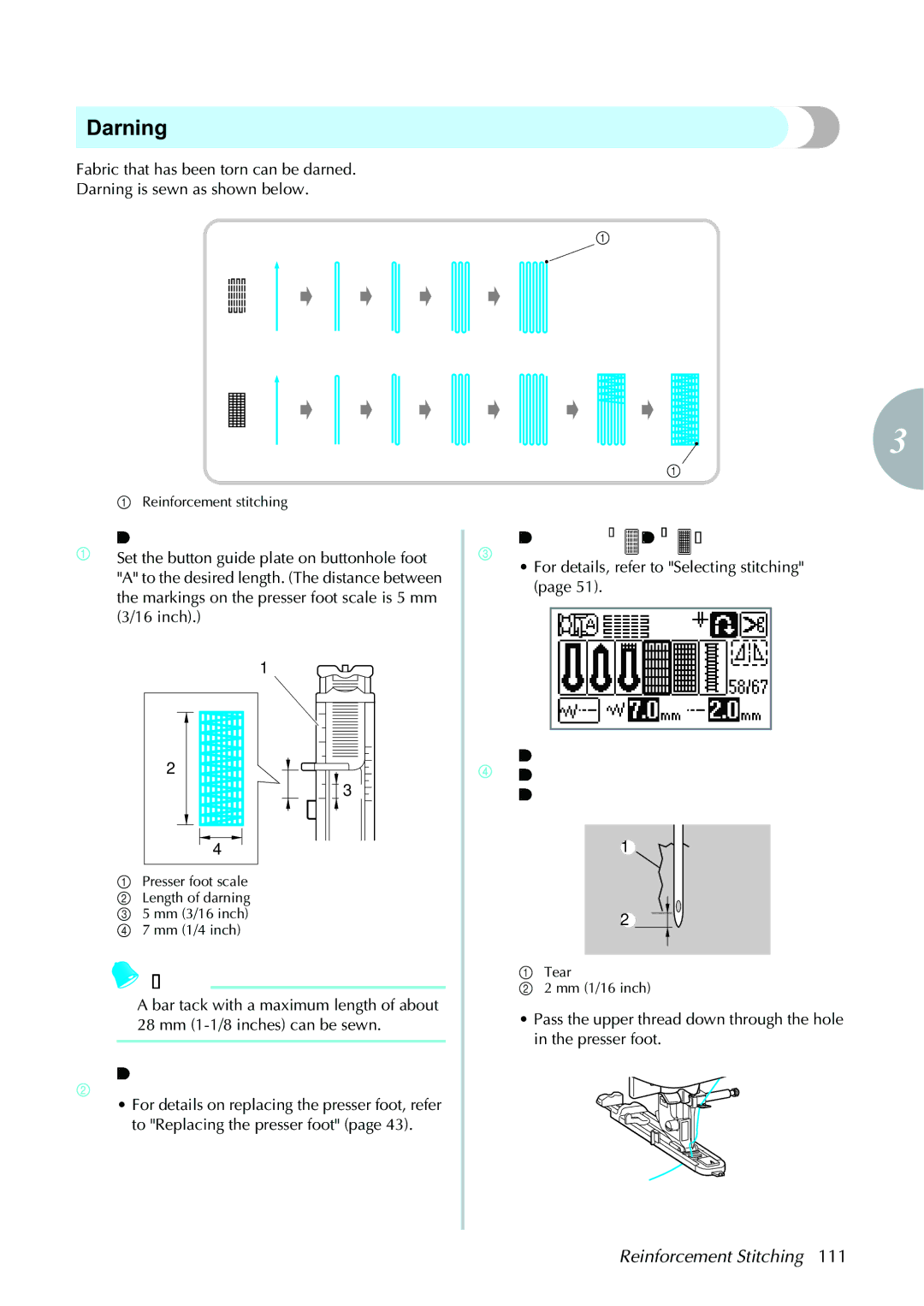 Brother computerized embroidery and sewing machine, 885-V95/V96/V97/V98 operation manual Darning, Select stitch 58 or 