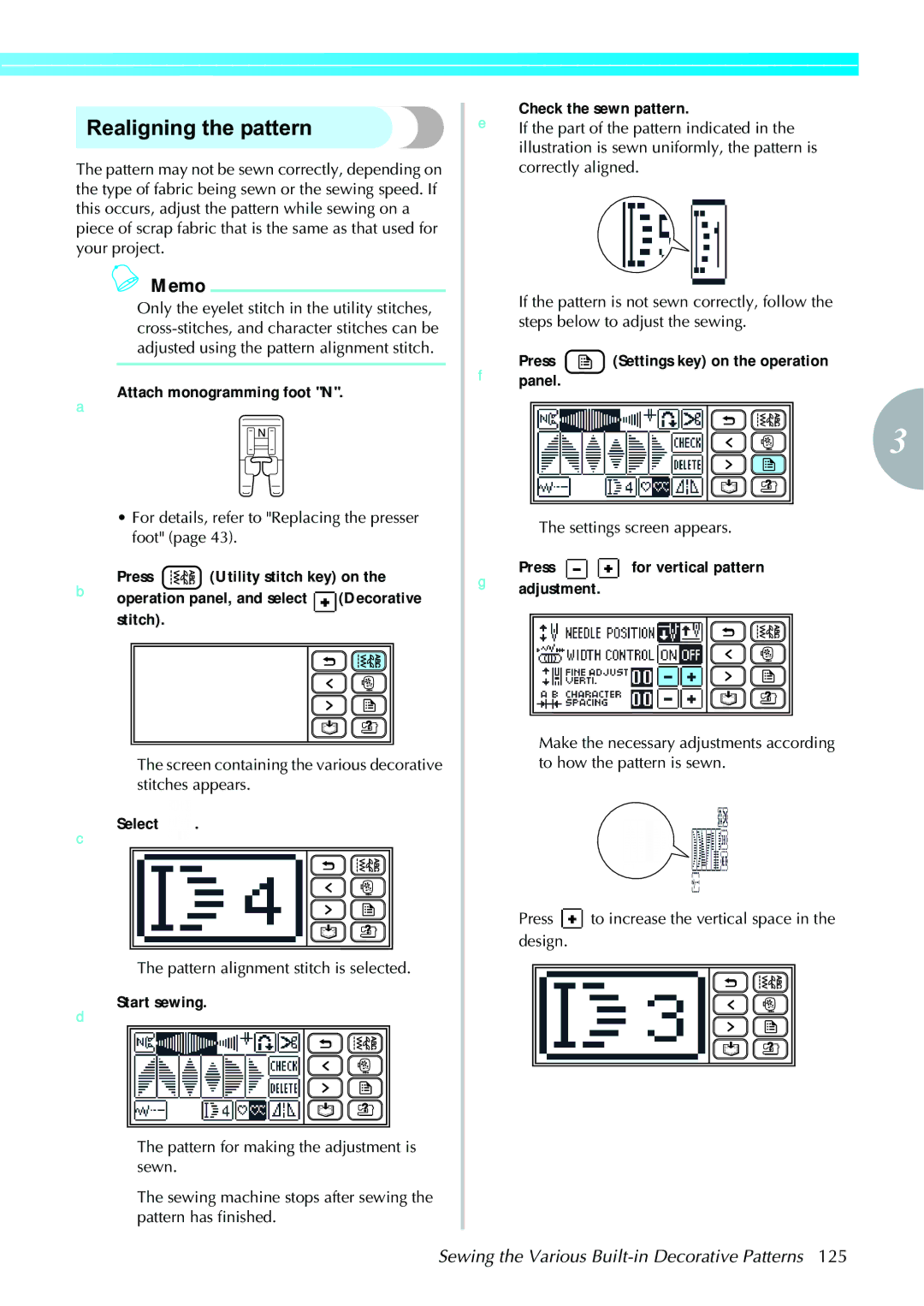 Brother computerized embroidery and sewing machine, 885-V95/V96/V97/V98 operation manual Realigning the pattern 