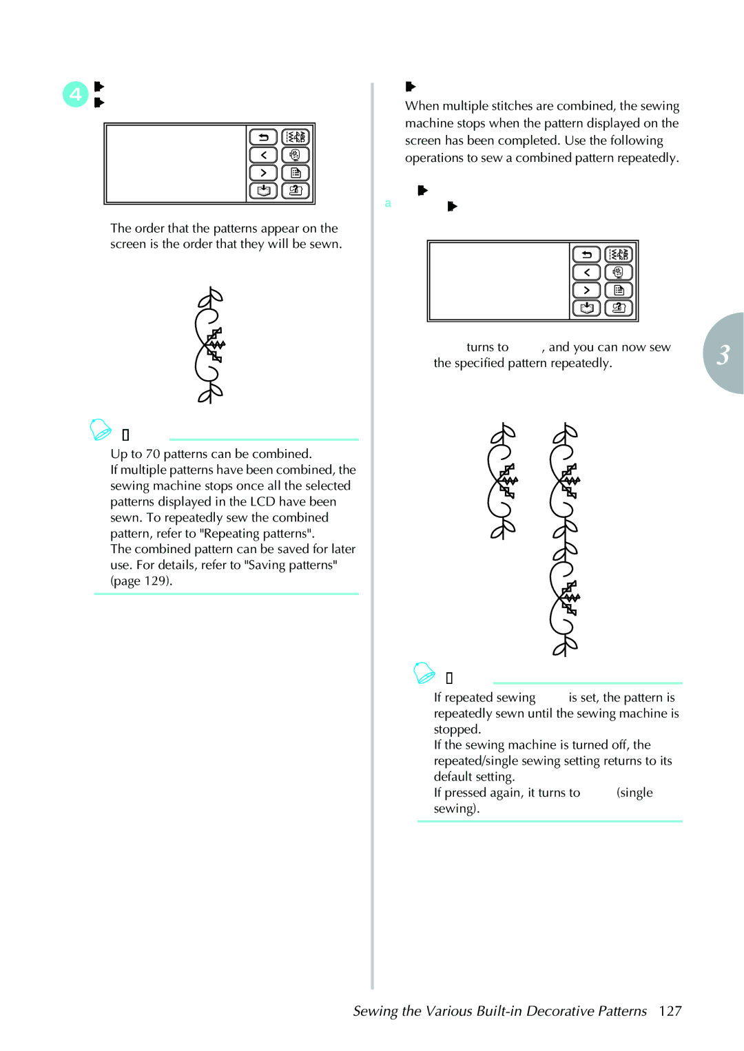 Brother computerized embroidery and sewing machine operation manual Up to 70 patterns can be combined, Repeating patterns 