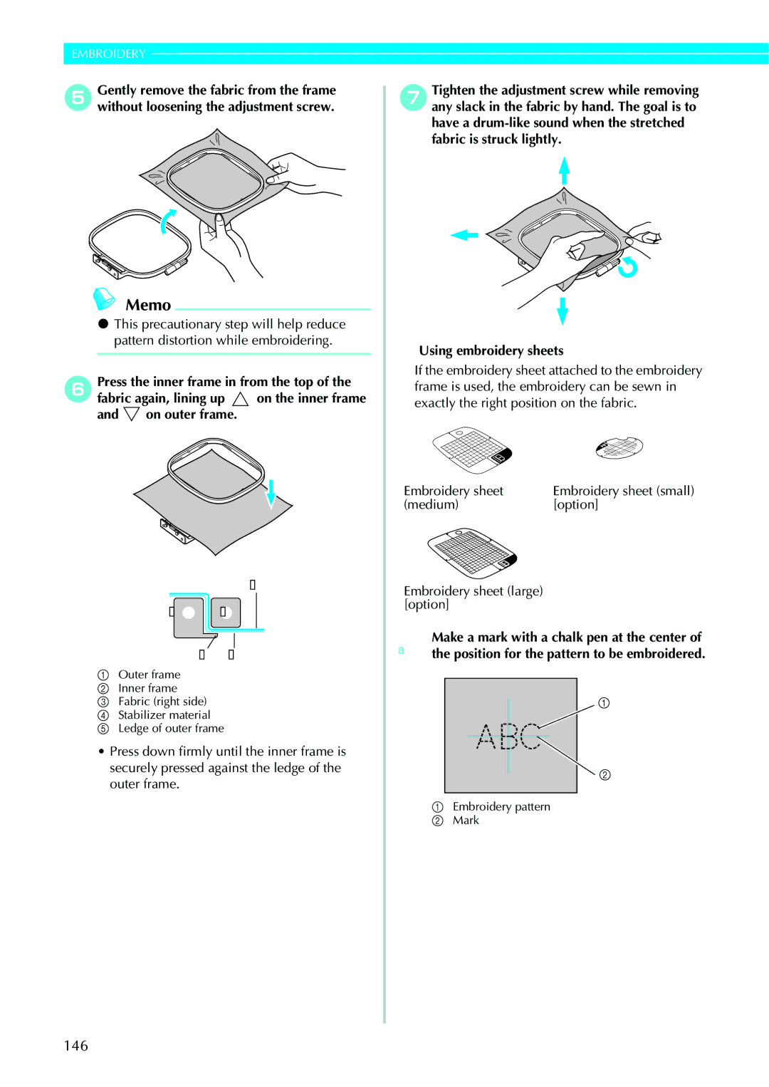 Brother 885-V95/V96/V97/V98 operation manual 146, Medium Option Embroidery sheet large option 