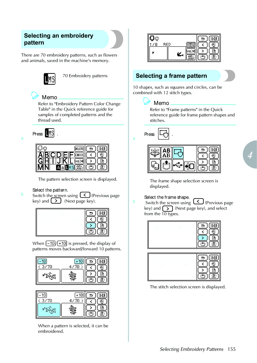 Brother computerized embroidery and sewing machine Selecting an embroidery pattern, Selecting a frame pattern 