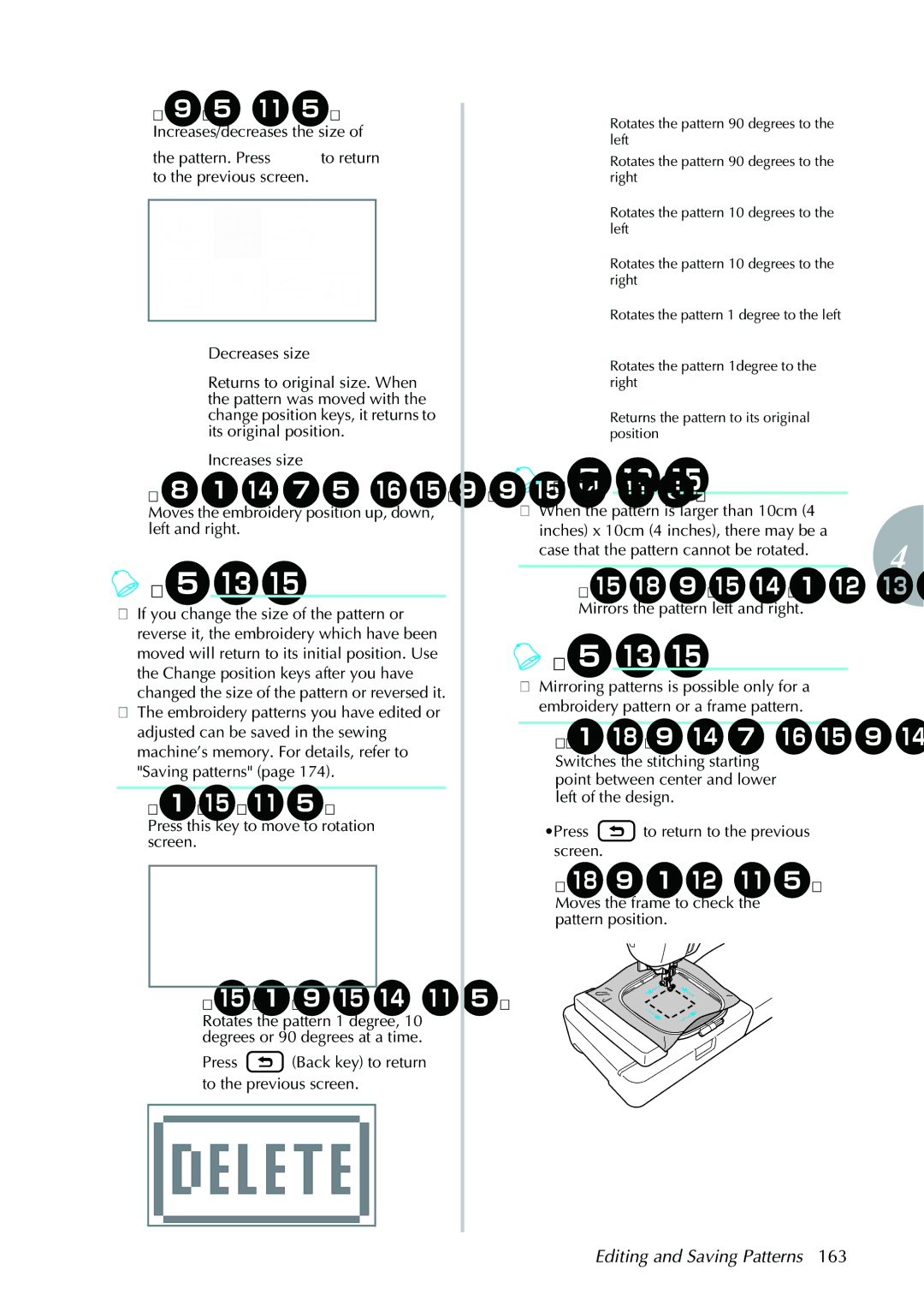 Brother computerized embroidery and sewing machine, 885-V95/V96/V97/V98 operation manual Editing and Saving Patterns 