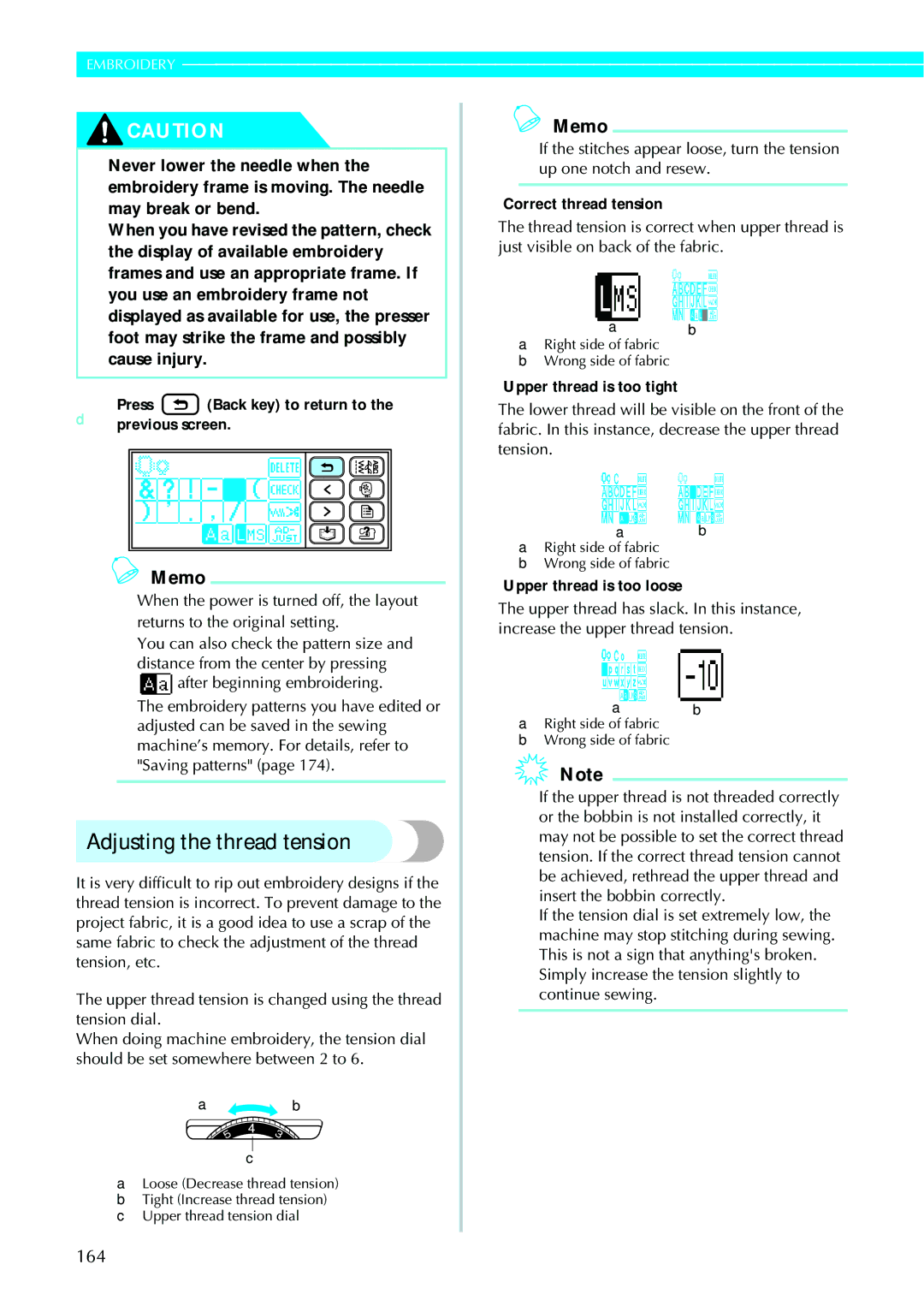 Brother 885-V95/V96/V97/V98 operation manual 164, Simply increase the tension slightly to continue sewing 