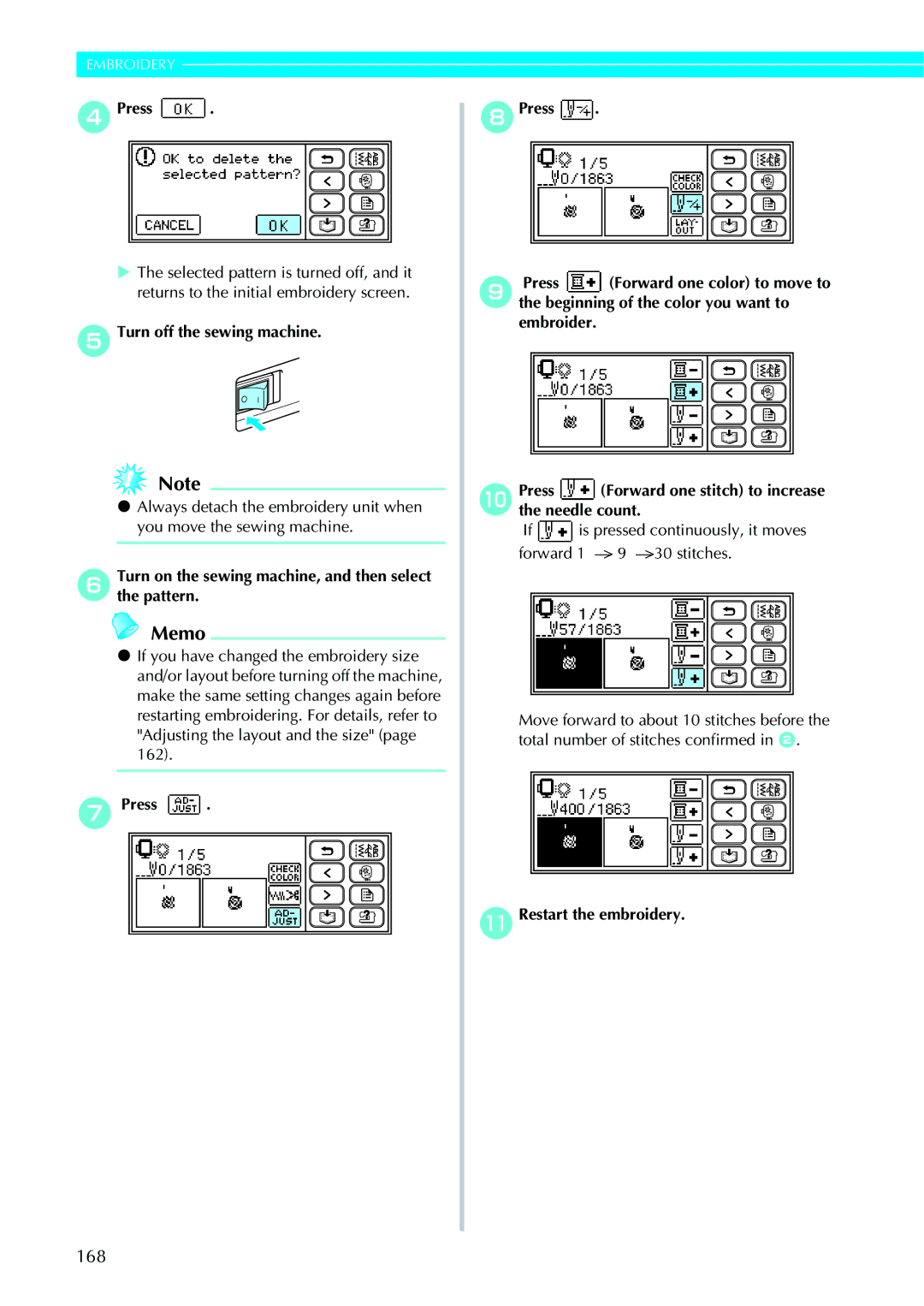 Brother 885-V95/V96/V97/V98 operation manual 168, Turn on the sewing machine, and then select the pattern 