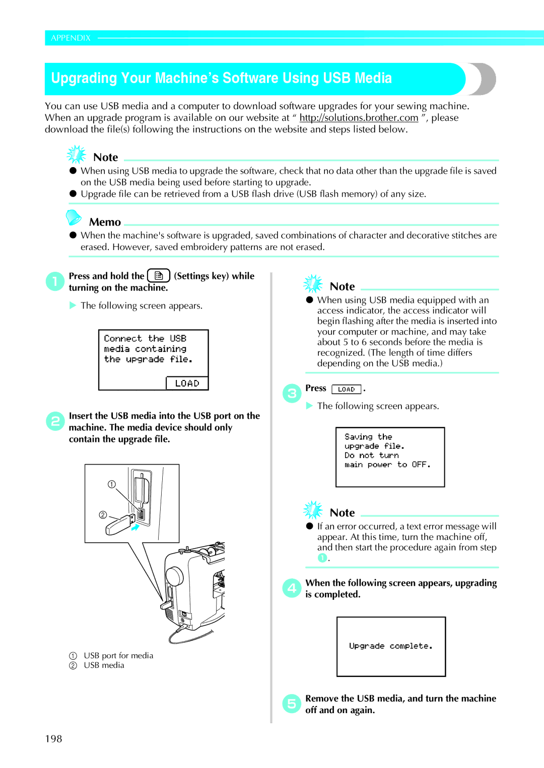 Brother 885-V95/V96/V97/V98 operation manual 198, Following screen appears, Then start the procedure again from step 