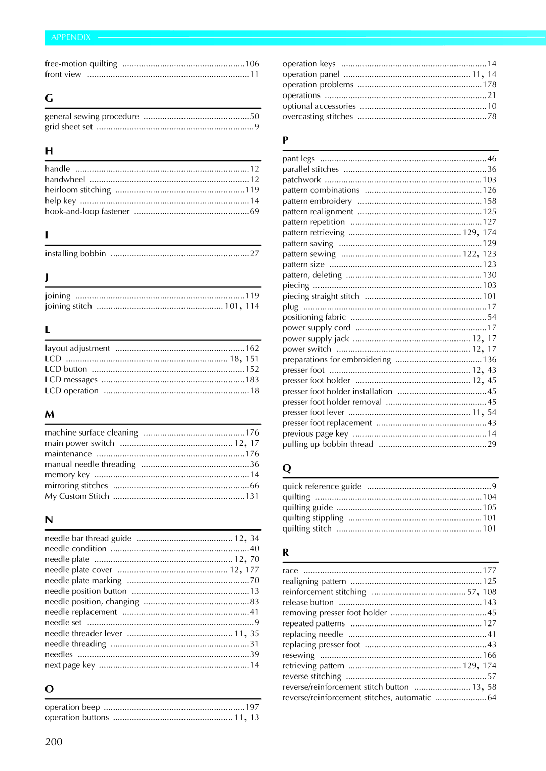 Brother 885-V95/V96/V97/V98, computerized embroidery and sewing machine operation manual 200, Free-motion quilting 106 