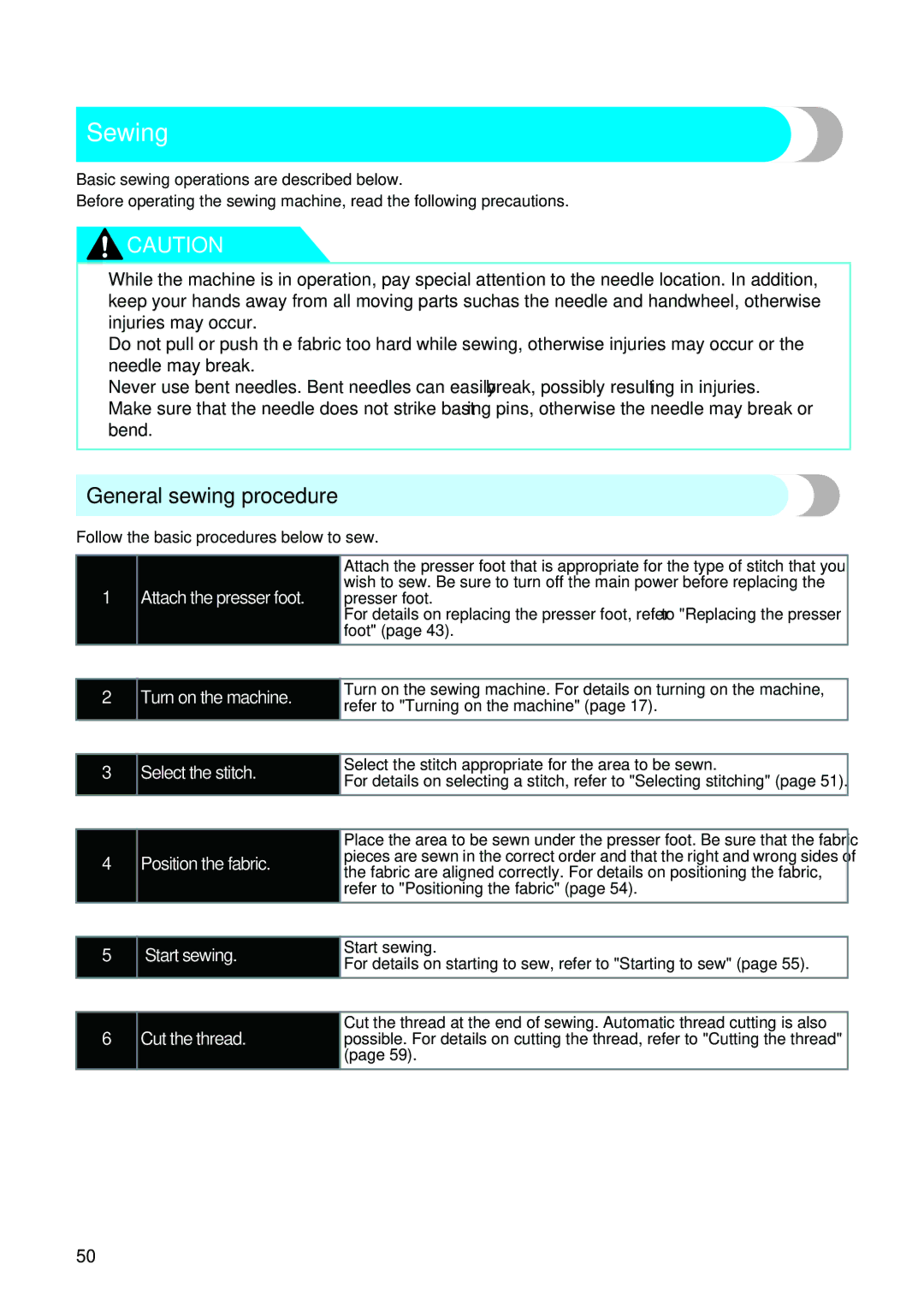 Brother 885-V95/V96/V97/V98, computerized embroidery and sewing machine operation manual Sewing, General sewing procedure 