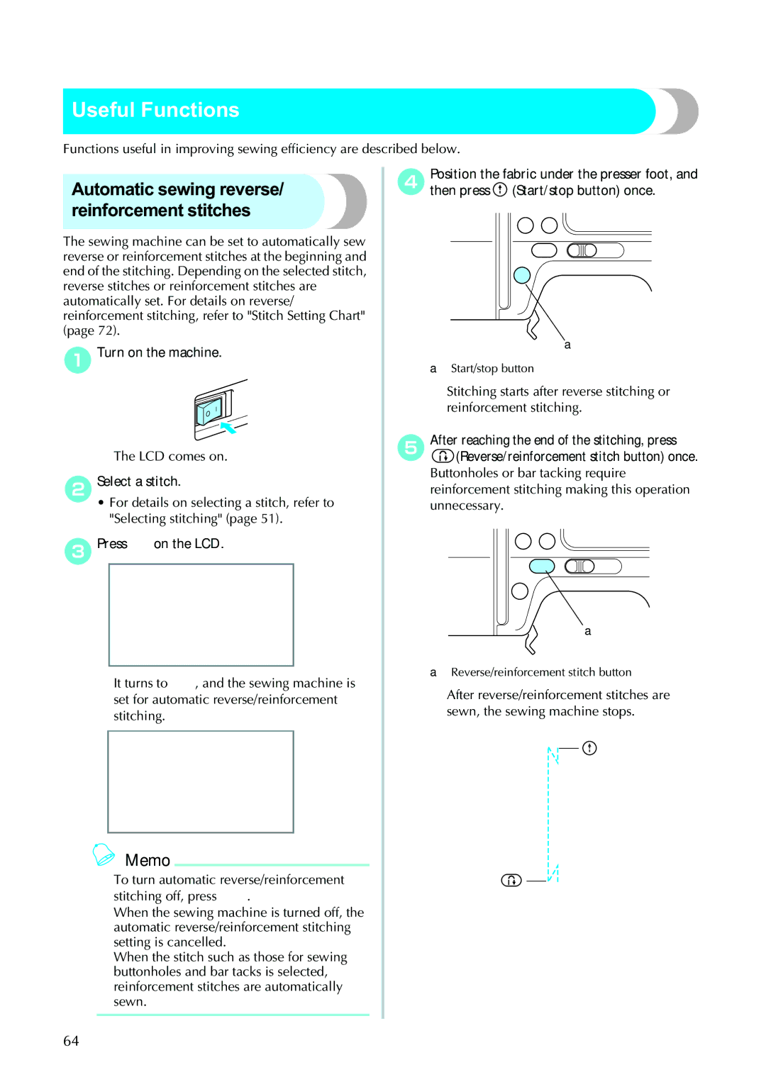 Brother 885-V95/V96/V97/V98 operation manual Useful Functions, Turn on the machine, Press on the LCD 