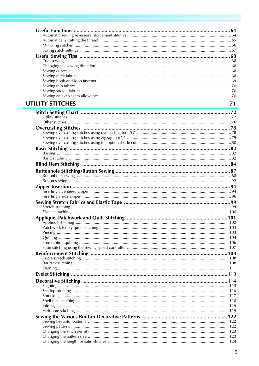 Brother computerized embroidery and sewing machine Useful Functions, Useful Sewing Tips, Stitch Setting Chart 