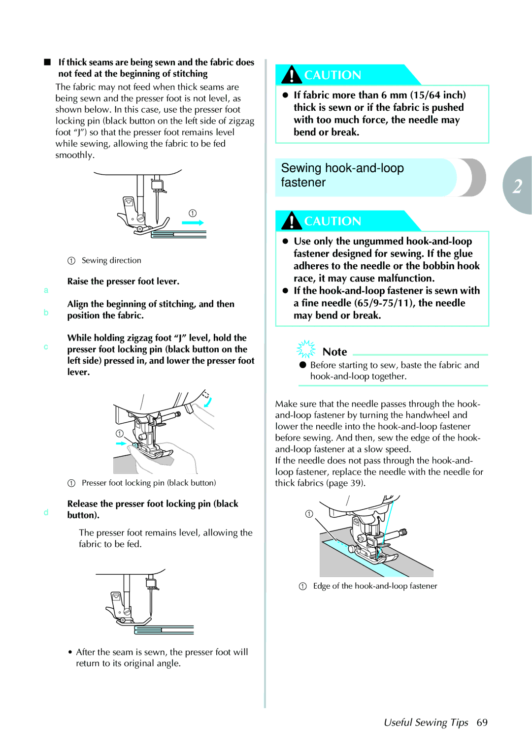 Brother computerized embroidery and sewing machine, 885-V95/V96/V97/V98 Sewing hook-and-loop Fastener2, Useful Sewing Tips 