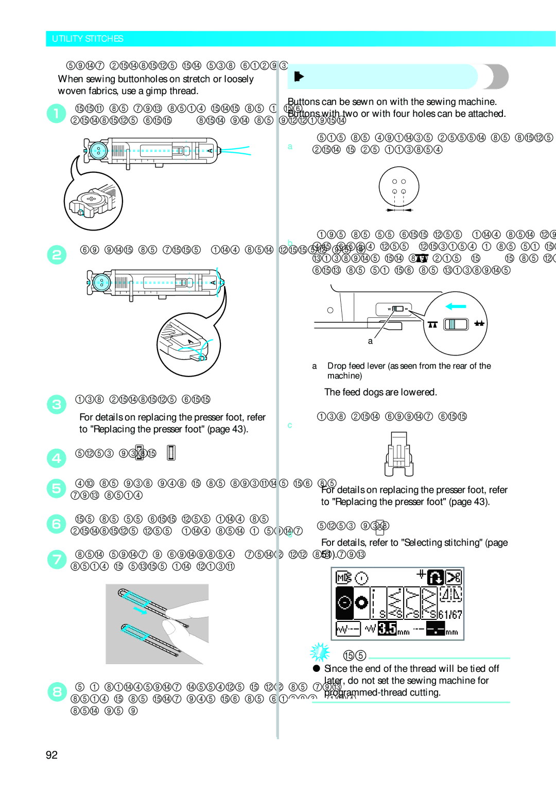 Brother 885-V95/V96/V97/V98, computerized embroidery and sewing machine operation manual Button sewing 