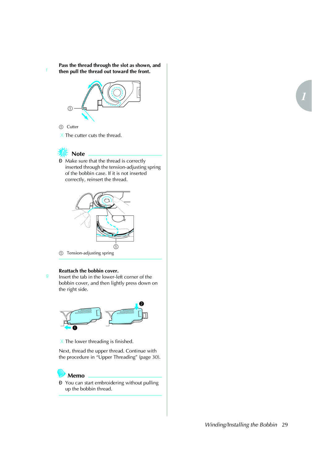 Brother Computerized Embroidery Machine operation manual GReattach the bobbin cover 