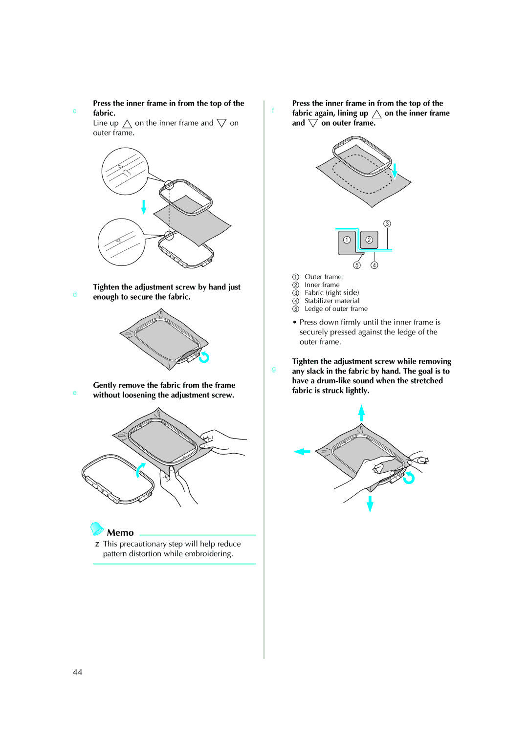 Brother Computerized Embroidery Machine operation manual CPressfabric.the inner frame in from the top 