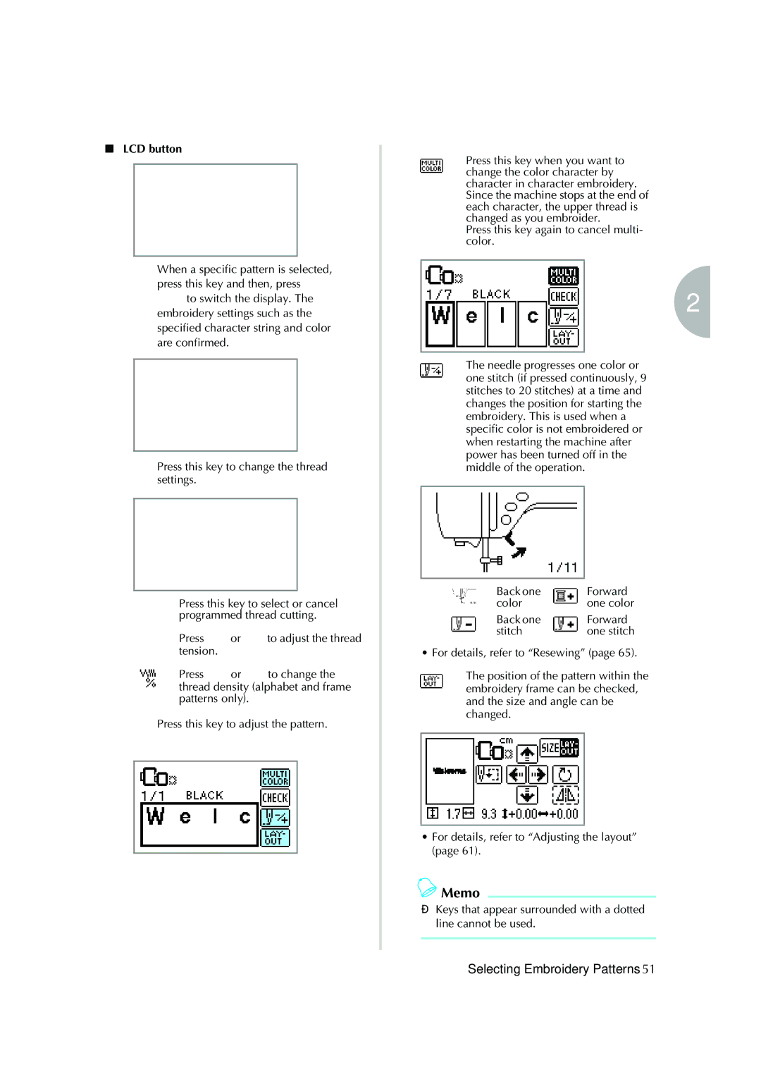 Brother Computerized Embroidery Machine operation manual LCD button 