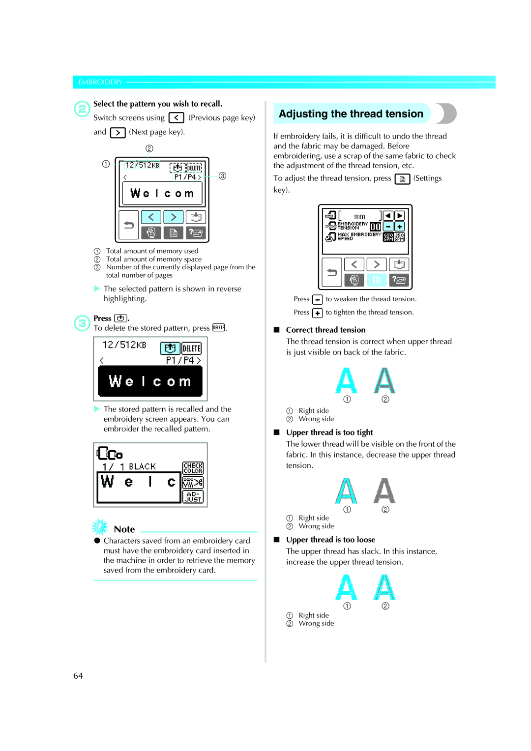 Brother Computerized Embroidery Machine operation manual Adjusting the thread tension 