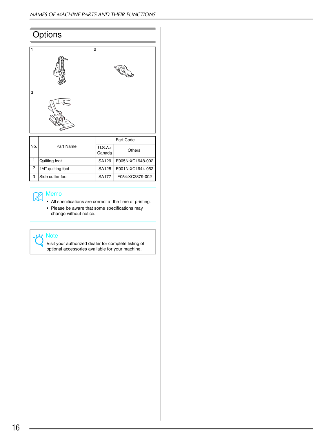 Brother Computerized Sewing and Quilting Machine operation manual Options 