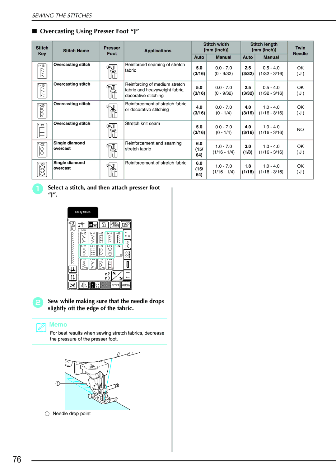 Brother Computerized Sewing and Quilting Machine operation manual Overcasting Using Presser Foot J 