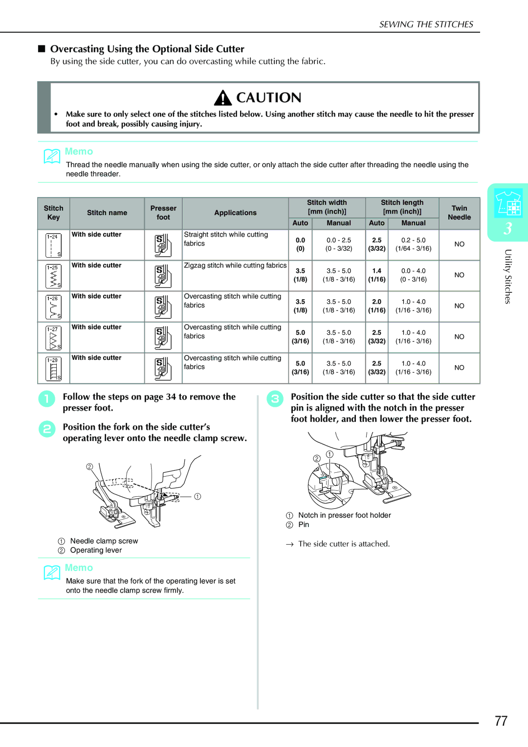 Brother Computerized Sewing and Quilting Machine operation manual Overcasting Using the Optional Side Cutter 