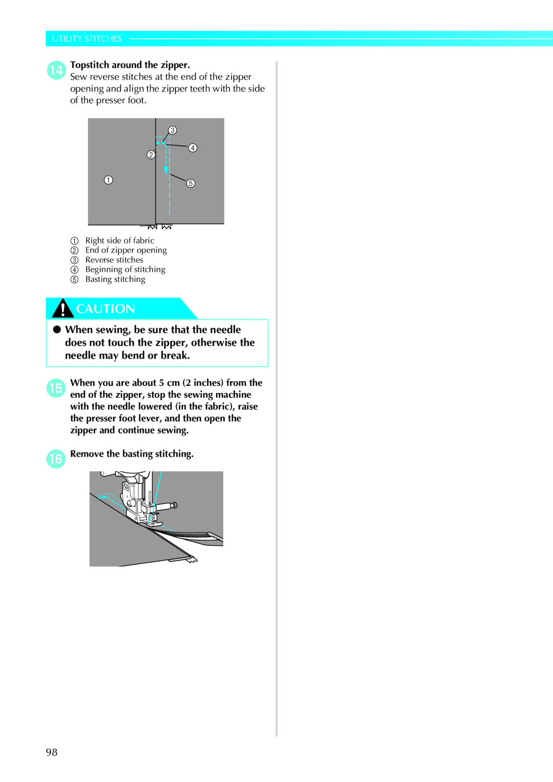 Brother CPS5XVY operation manual Utility Stitches, nTopstitch around the zipper 