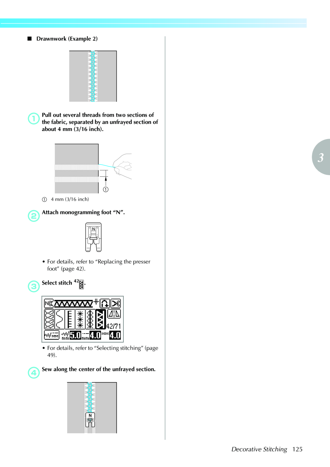 Brother CPS5XVY operation manual Decorative Stitching, a 4 mm 3/16 inch 