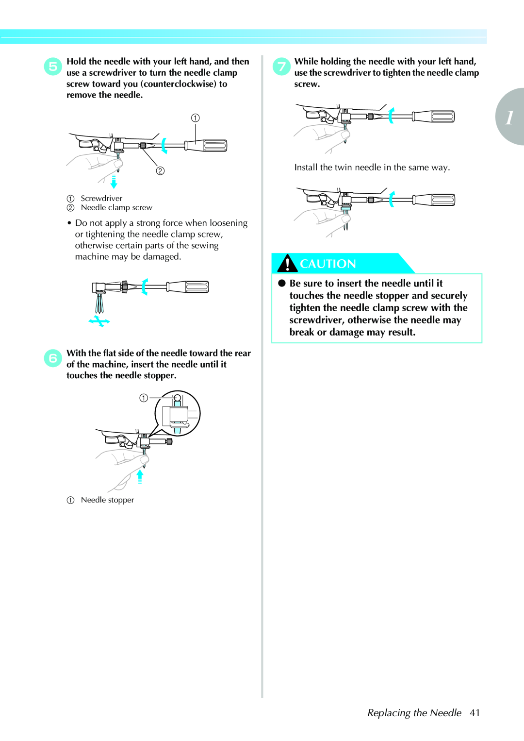 Brother CPS5XVY Replacing the Needle, Install the twin needle in the same way, a Screwdriver b Needle clamp screw 