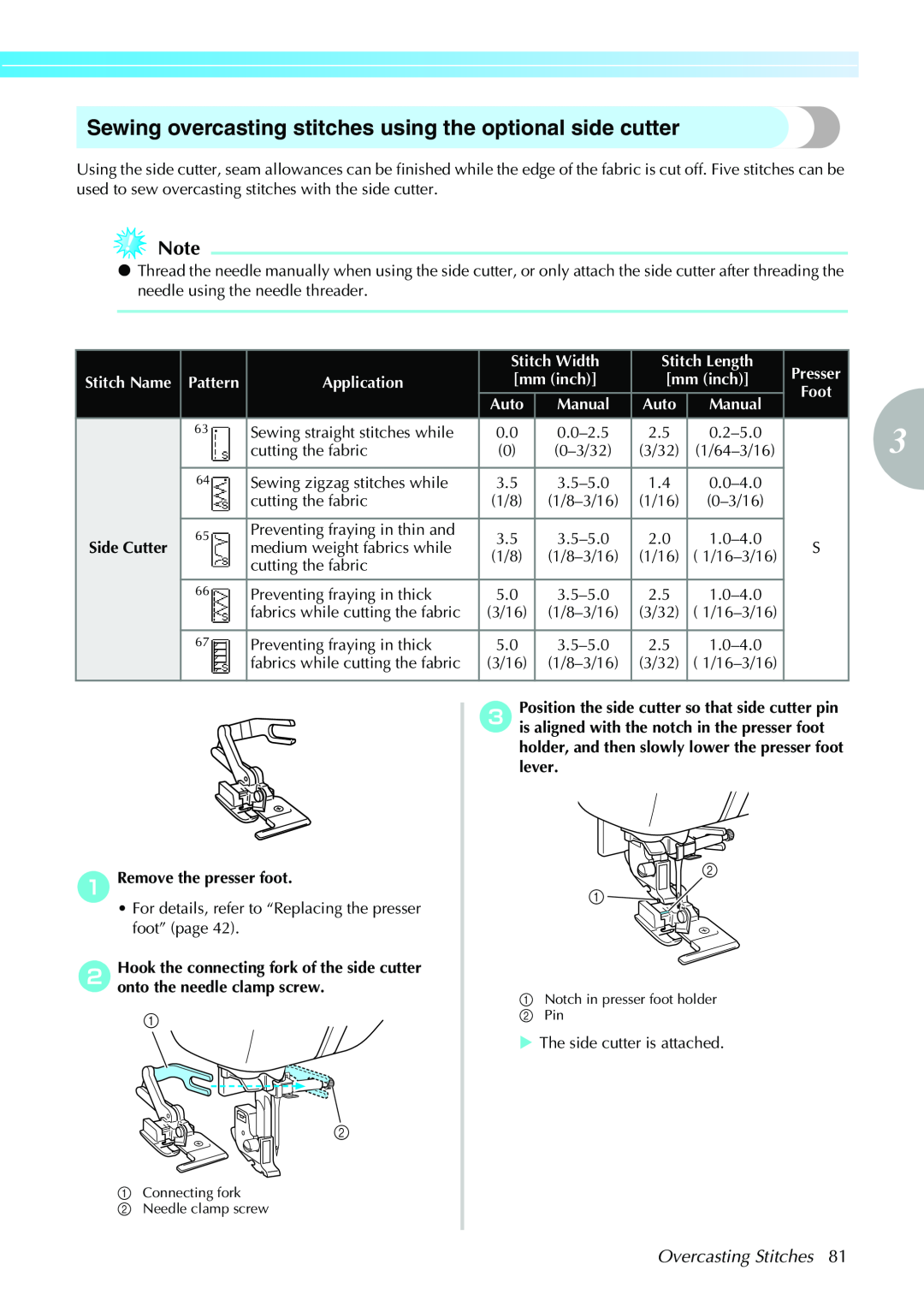 Brother CPS5XVY Sewing overcasting stitches using the optional side cutter, Overcasting Stitches, Stitch Name 