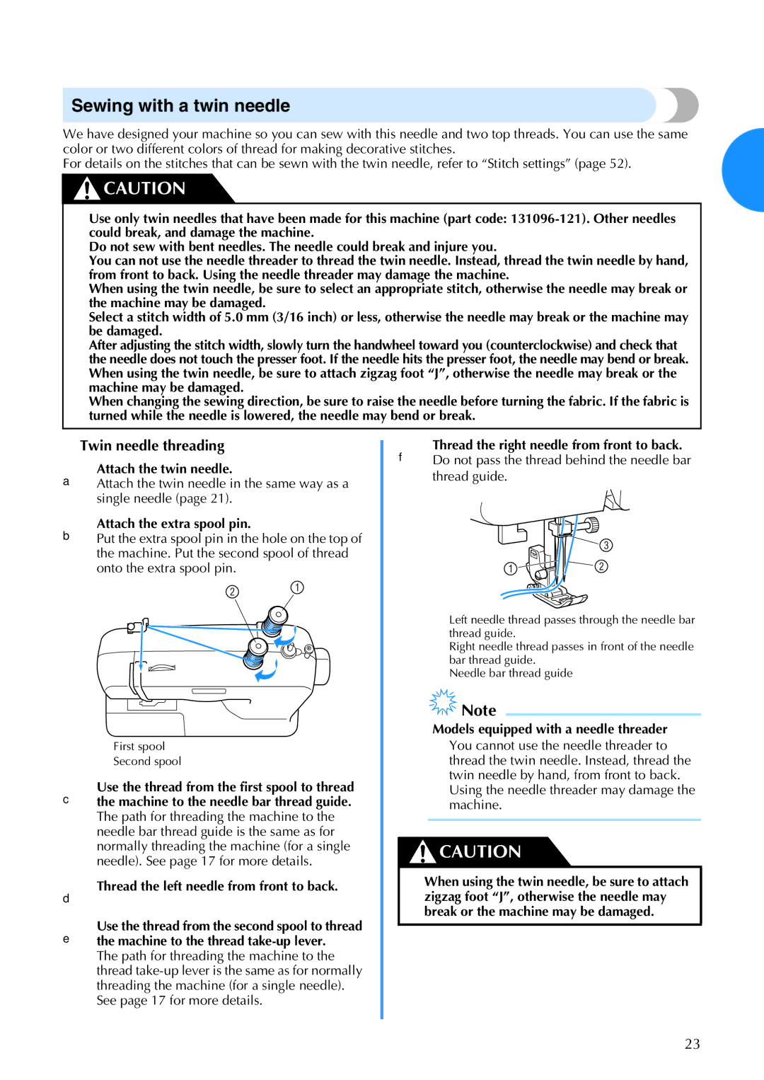 Brother CS-770 operation manual Sewing with a twin needle, Twin needle threading 