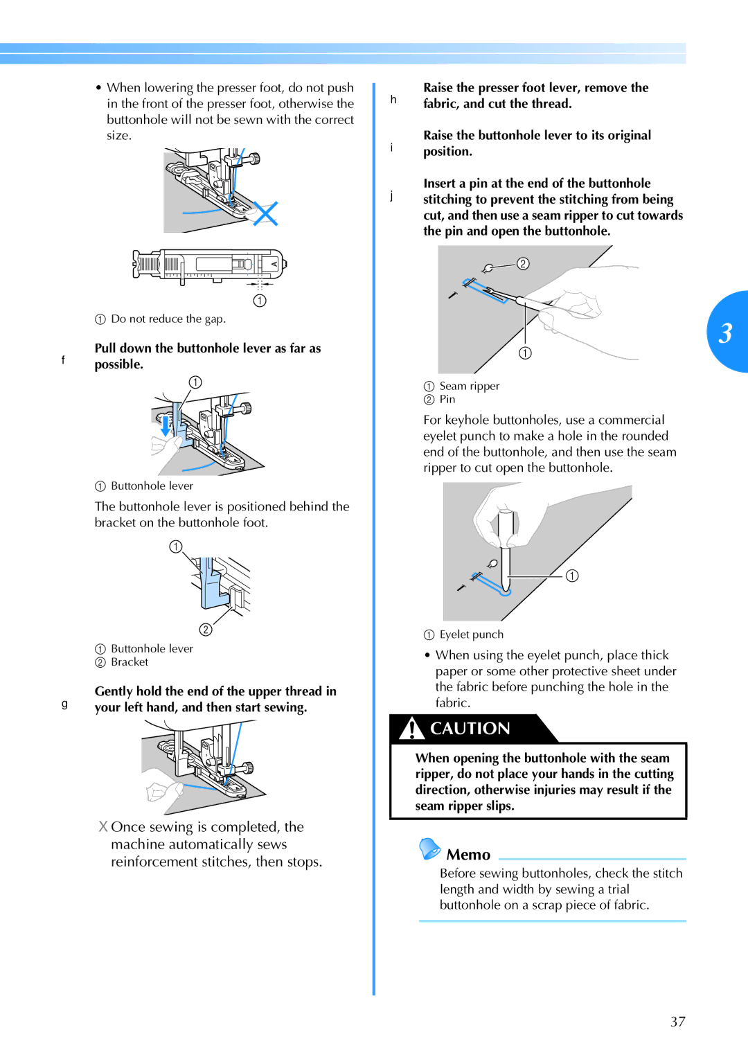 Brother CS-770 operation manual FPullpossible.down the buttonhole lever as far as 