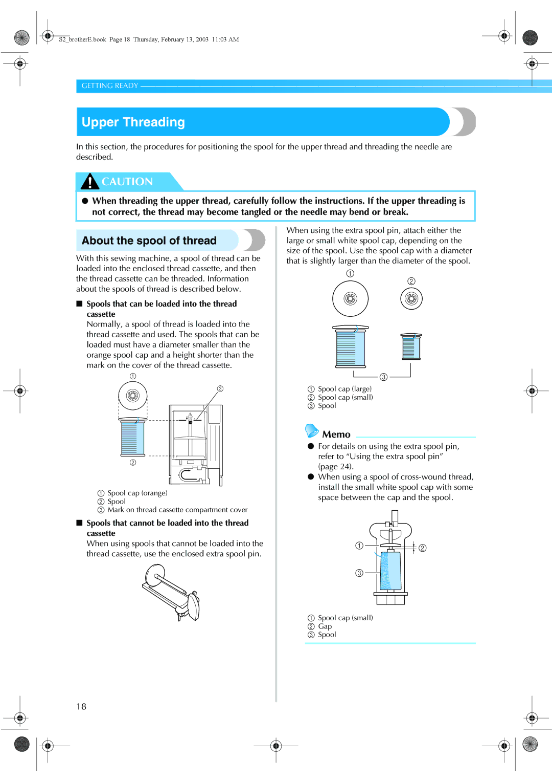 Brother CS 80 manual Upper Threading, About the spool of thread, Spools that can be loaded into the thread cassette 