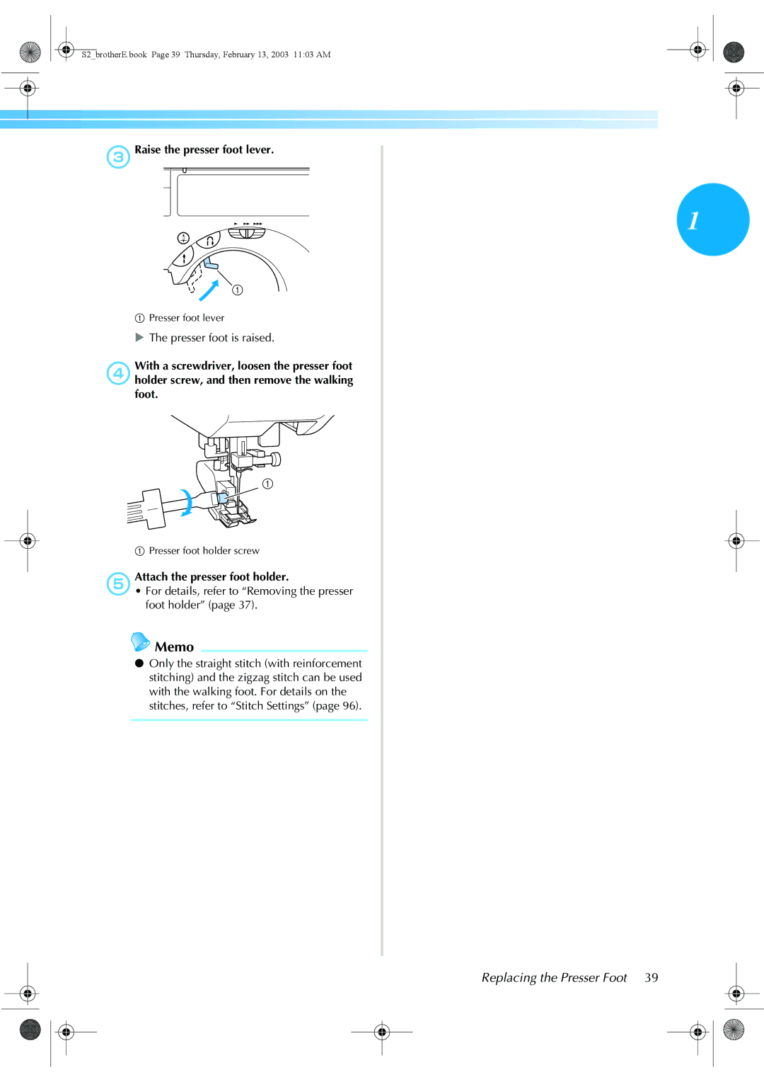 Brother CS 80 manual 5Attach the presser foot holder, For details, refer to Removing the presser foot holder 