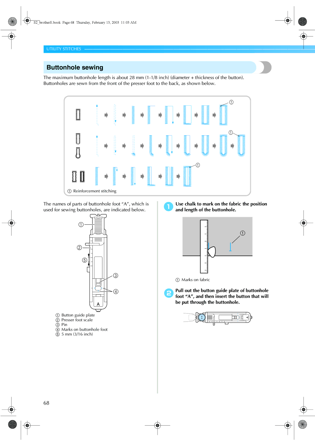 Brother CS 80 manual Buttonhole sewing 