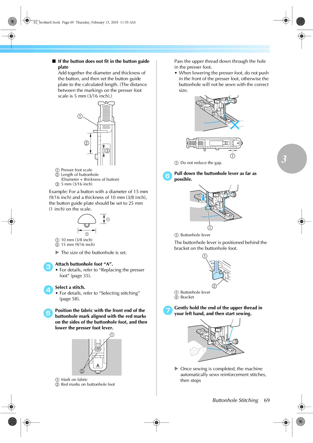 Brother CS 80 manual If the button does not fit in the button guide plate, Size of the buttonhole is set, 4Select a stitch 