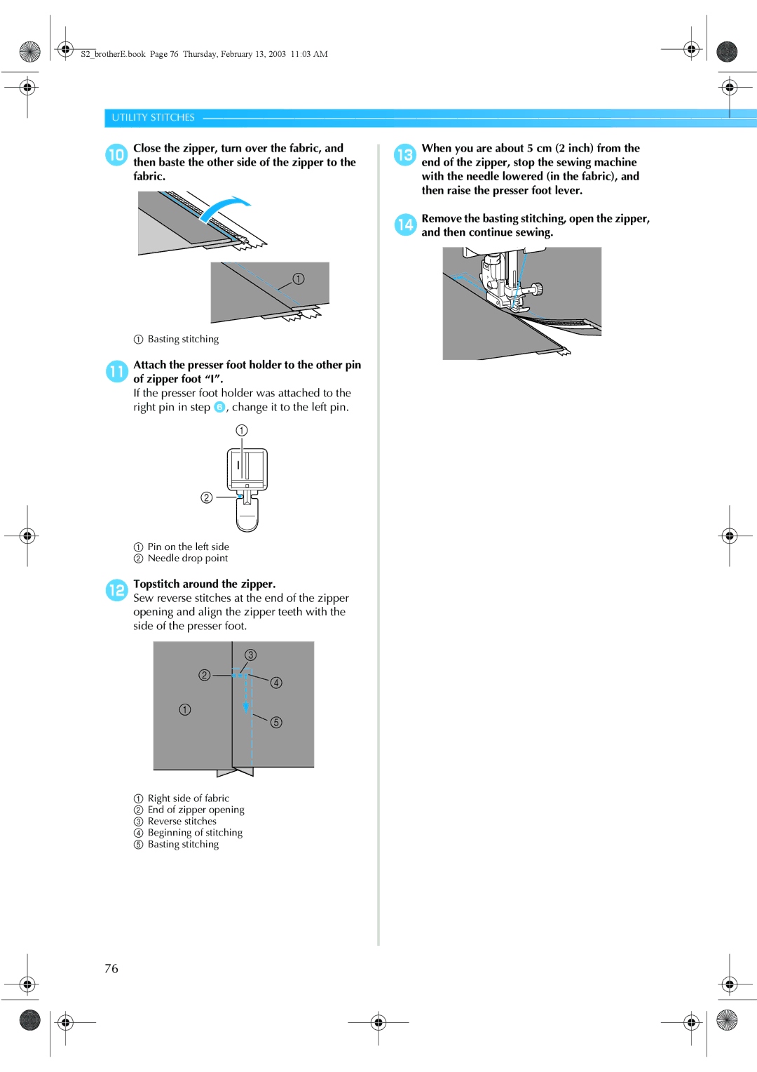 Brother CS 80 manual BTopstitch around the zipper 