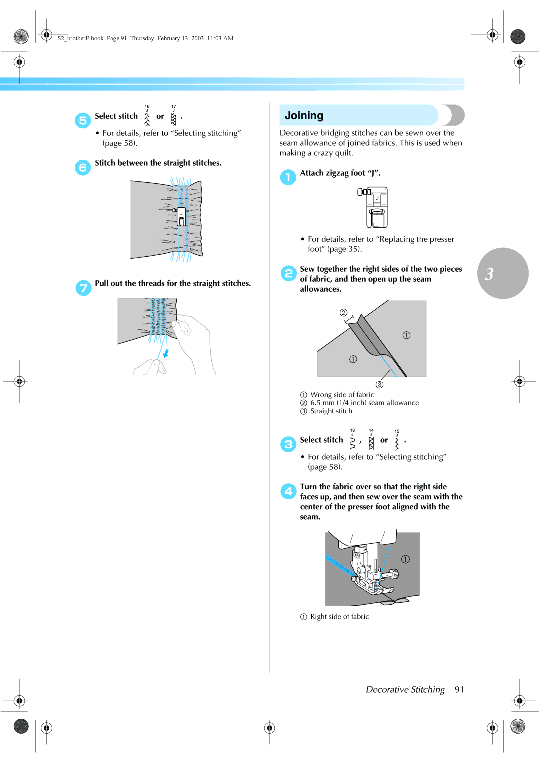 Brother CS 80 manual Joining, 3Select stitch , or 