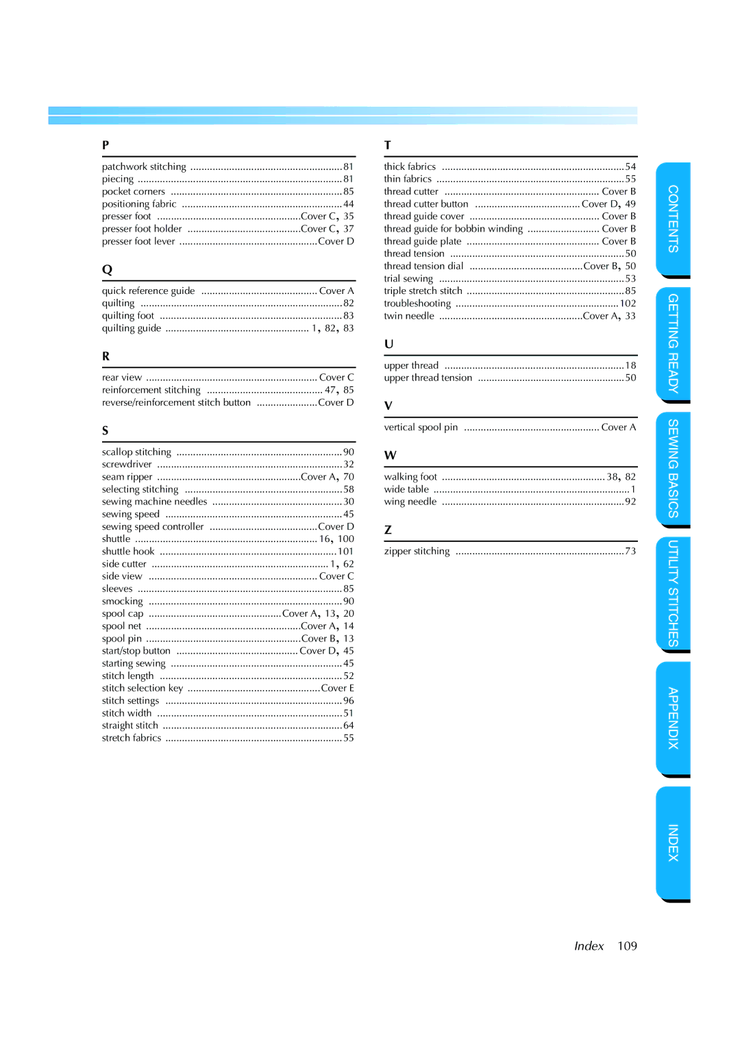 Brother CS 8060 manual Index 