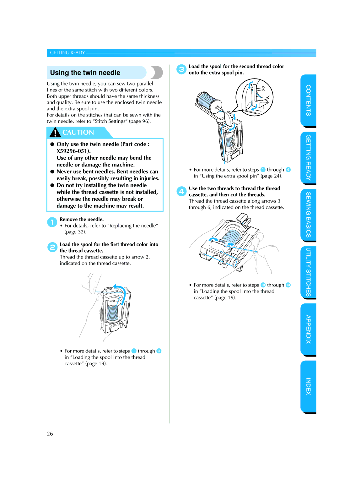 Brother CS 8060 manual Using the twin needle, For details, refer to Replacing the needle 