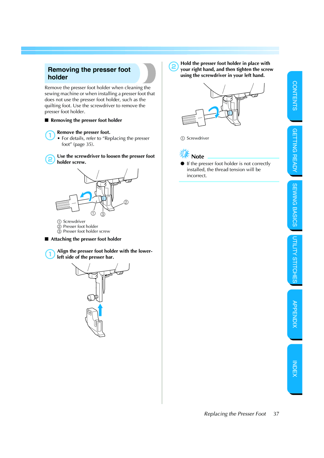 Brother CS 8060 manual Removing the presser foot holder 1Remove the presser foot 