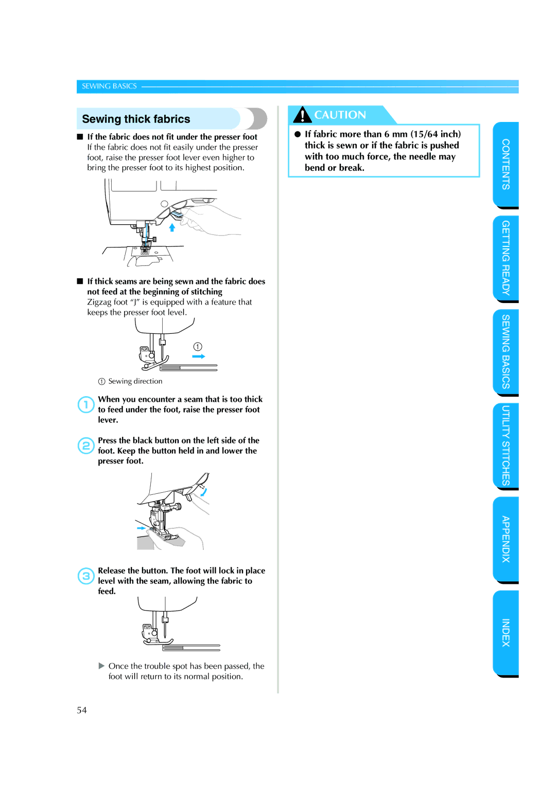 Brother CS 8060 manual Sewing thick fabrics 