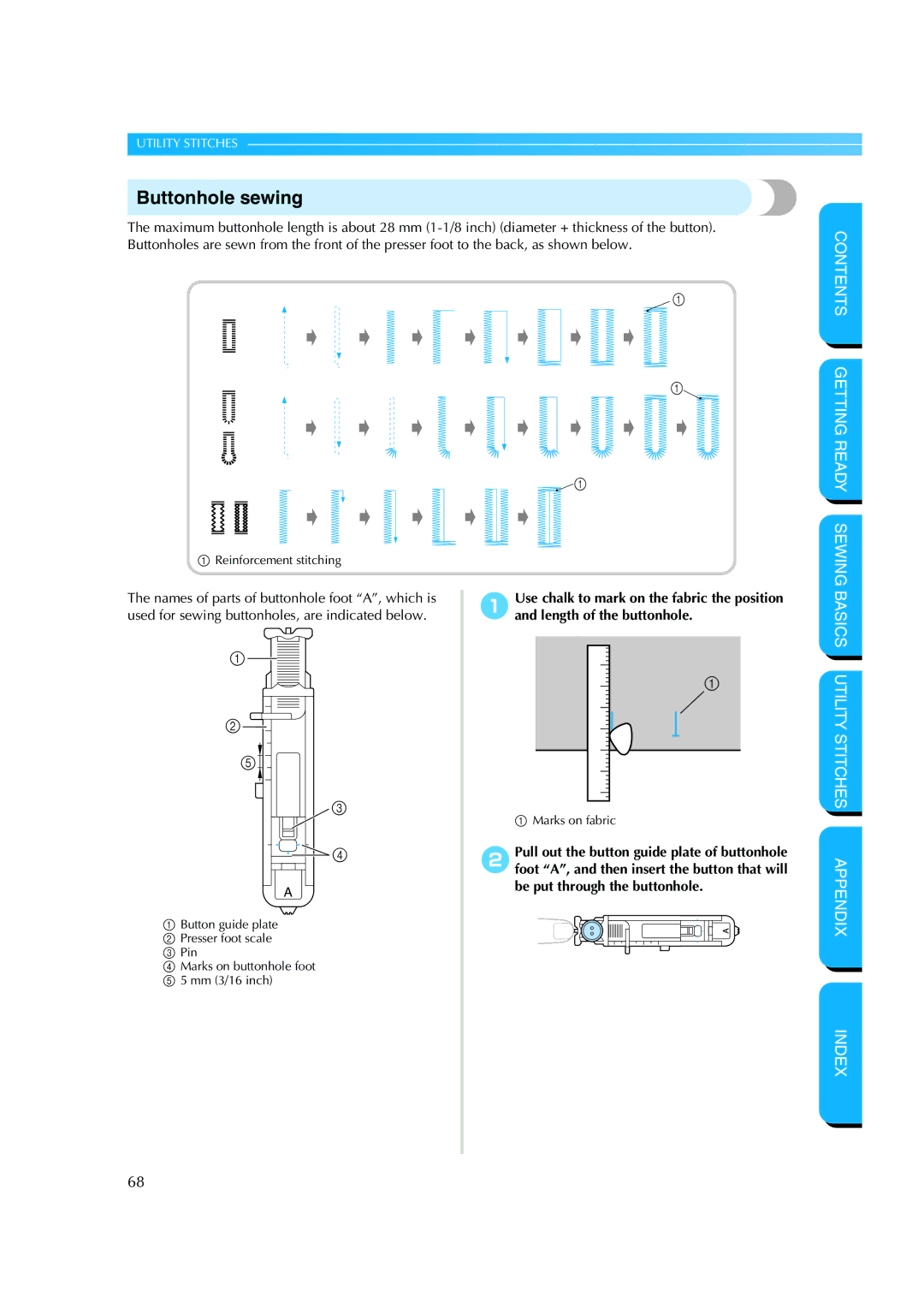 Brother CS 8060 manual Buttonhole sewing 