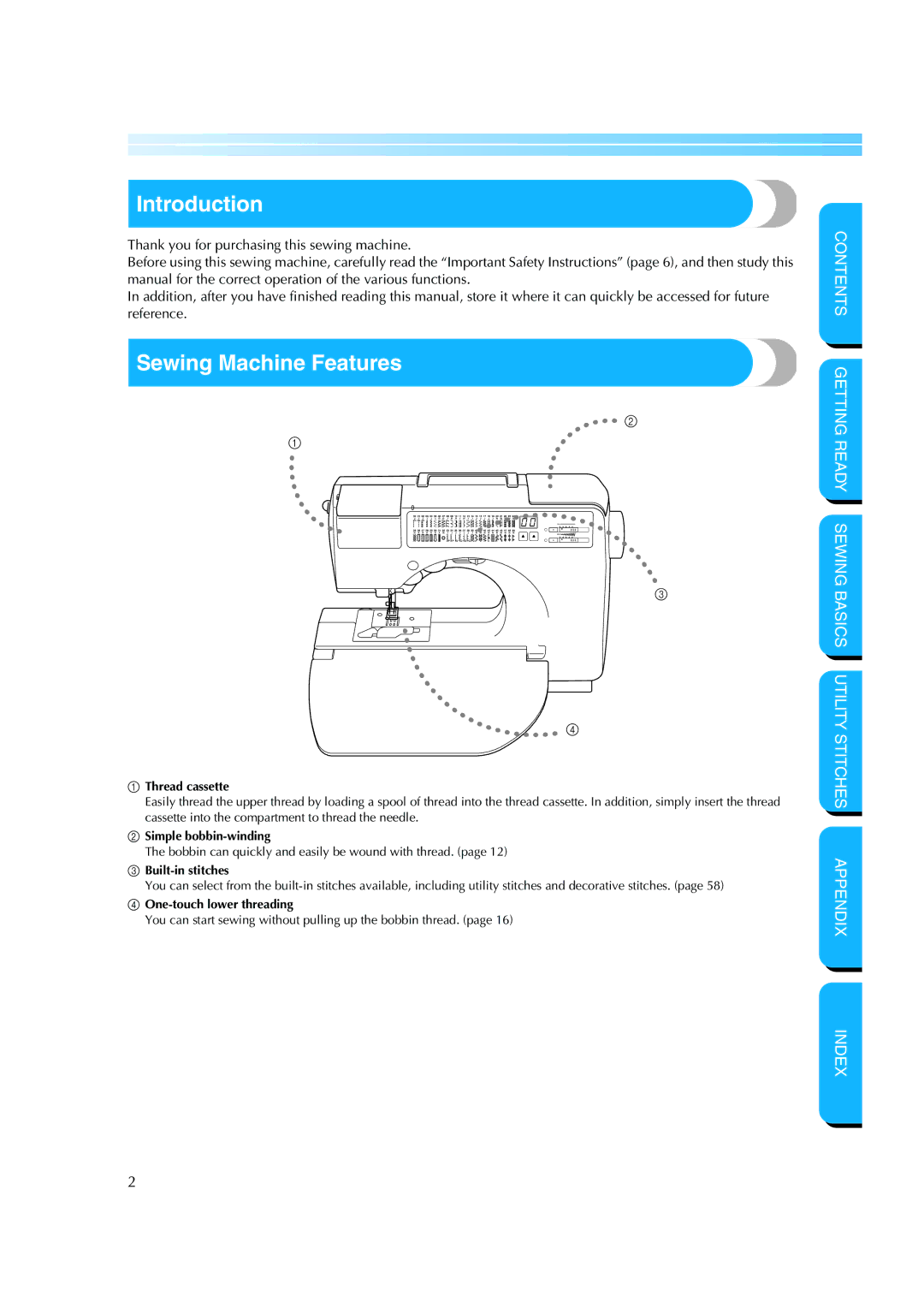 Brother CS 8060 manual Introduction, Sewing Machine Features 